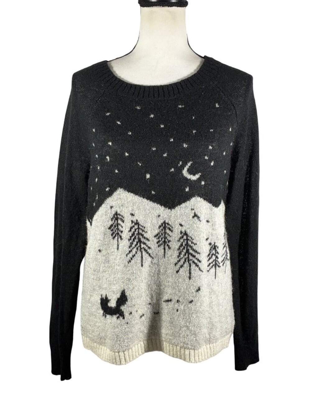 Woolrich Winter scene Black Sweater Medium Acrylic/Wool Blend vintage lightweigh